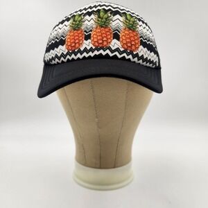 Black White Chevron Pineapple Trucker Hat Snapback Mesh Cap One Size EUC